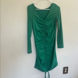 Green Ruched Long Sleeve Dress
